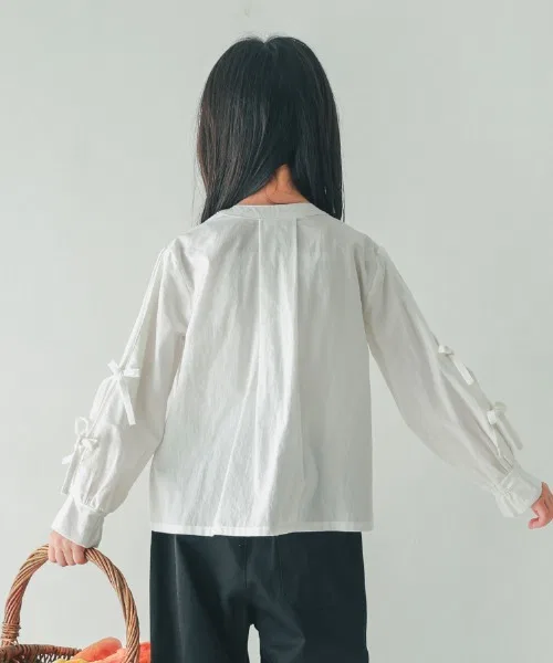 Детская рубашка с бантом, бокс-силуэт NHT, Off White — фото 2