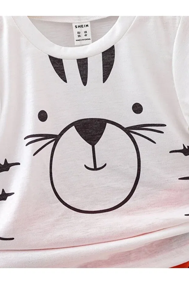 Детский комплект футболки и шорт с принтом Claw detailed teddy bear printed summer Keywest, White Orange — фото 3