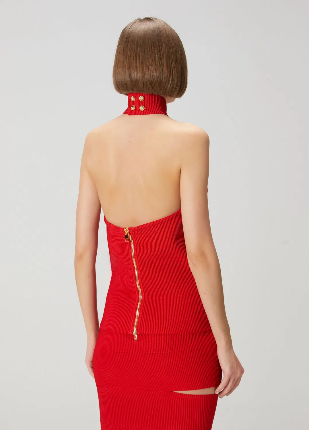 Блуза трикотажная с золотыми аксессуарами Balmain, red — фото 4