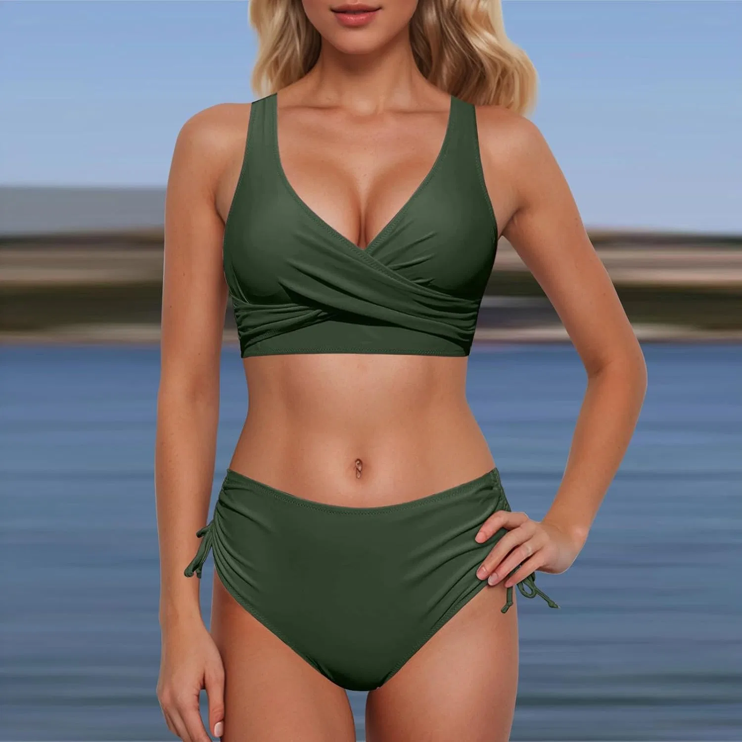Женский бикини-комплект с эффектом push-up модель Tank Generic, Army Green — фото 2