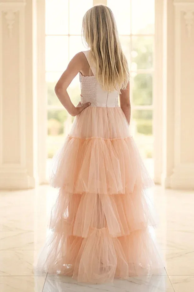 Детское платье для девочек с принтом Graduation evening dress with stone embroidered tulle skirt dnm340 Denimini, Salmon — фото 4