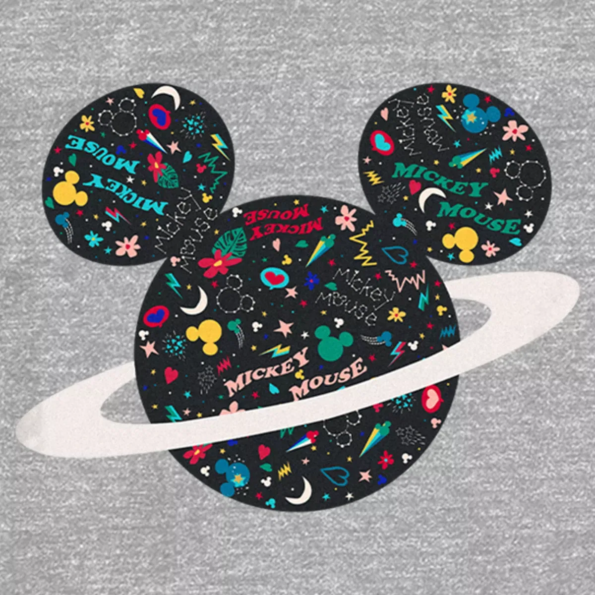 Детская футболка с принтом Mickey & Friends Saturn Silhouette Logo Mickey Mouse & Friends, Athletic Heather — фото 2