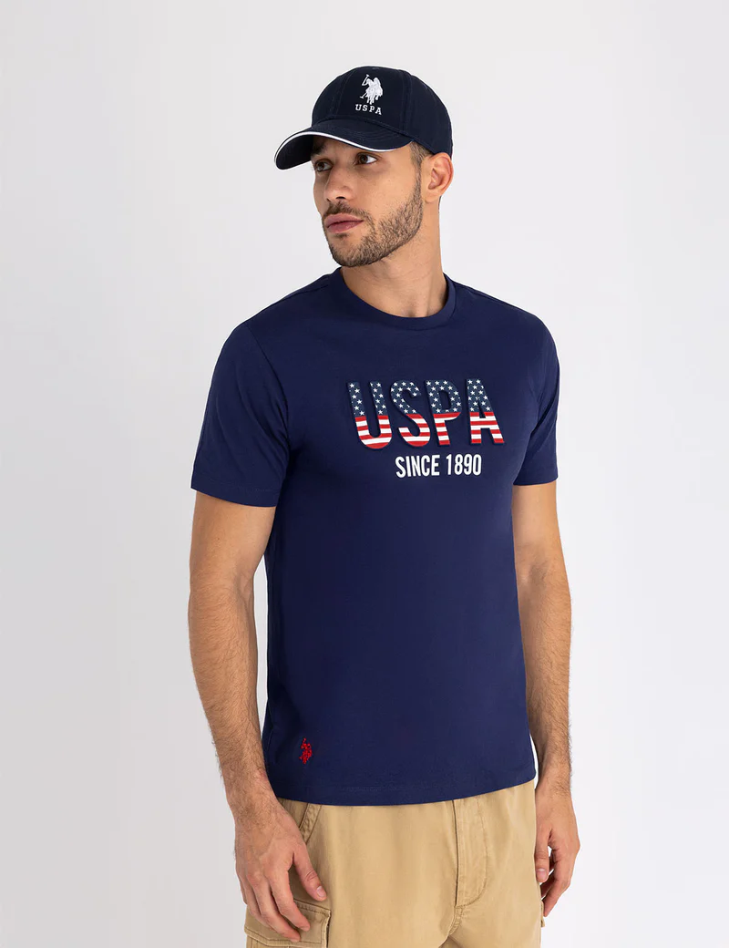 Мужская футболка U.S. Polo Assn. Embossed Wordmark Jersey, темно-синий — фото 4