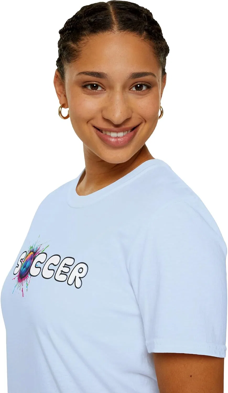 Женская футболка с футбольным принтом, Gildan 64000, Light Blue — фото 3