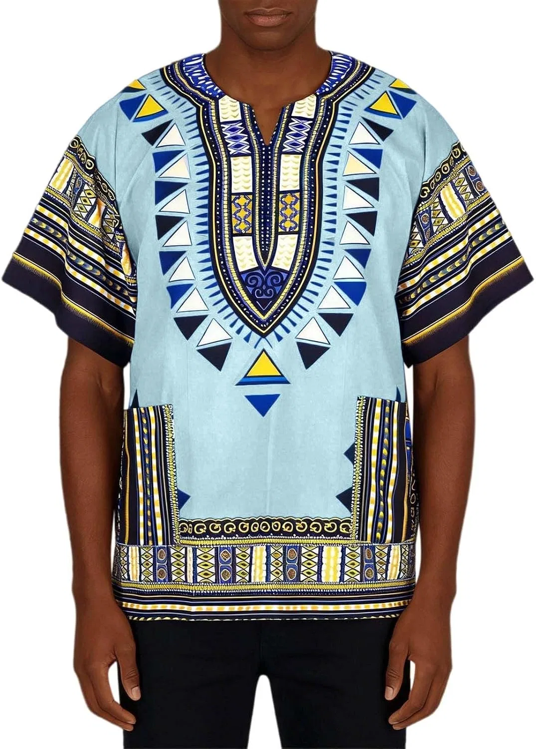 Футболка с этническим принтом Dashiki, Light Blue