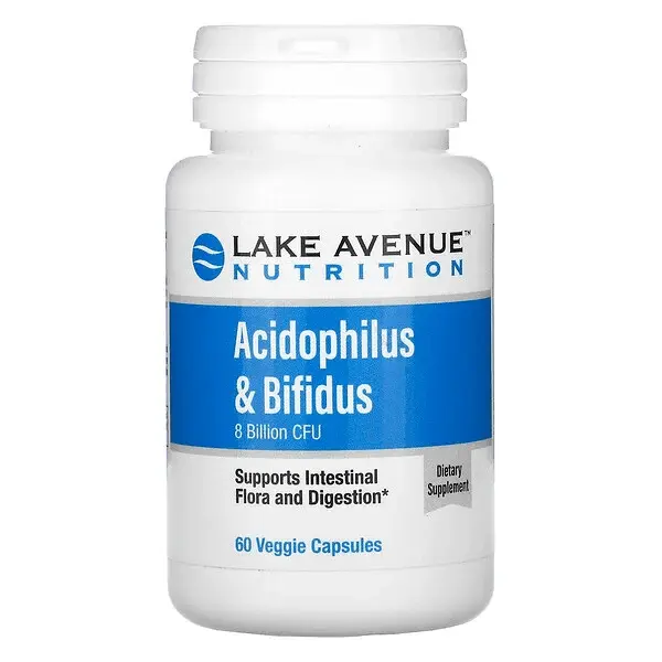 

Пробиотики Acidophilus и Bifidus, смесь пробиотиков, 8 млрд КОЕ, 60 растительных капсул, Lake Avenue Nutrition