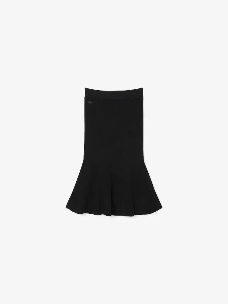 Юбка миди LACOSTE 3D Ribbed Flare, Черная — фото 4