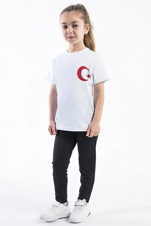 Детская футболка для девочек с принтом Turkish Flag Chest Crest Trend Baby Kids, Girl White