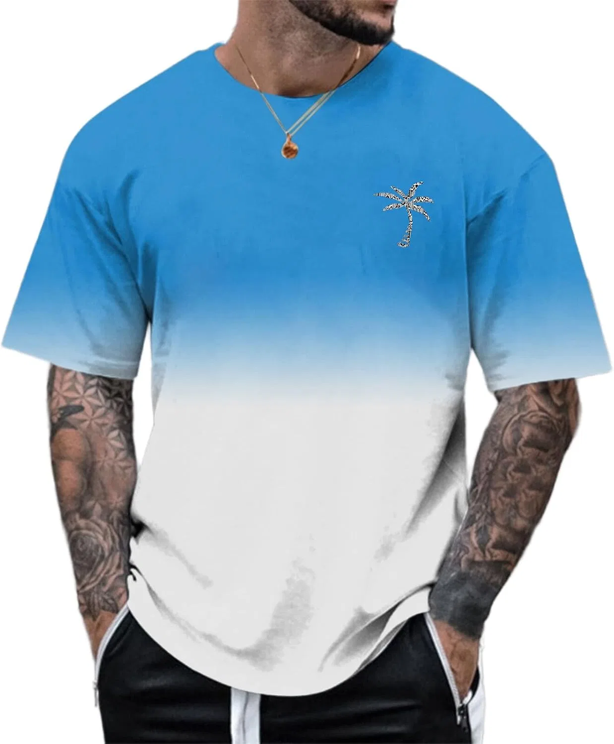 Мужская футболка с V-образным вырезом и рукавом 3/4, Light Blue — фото 2