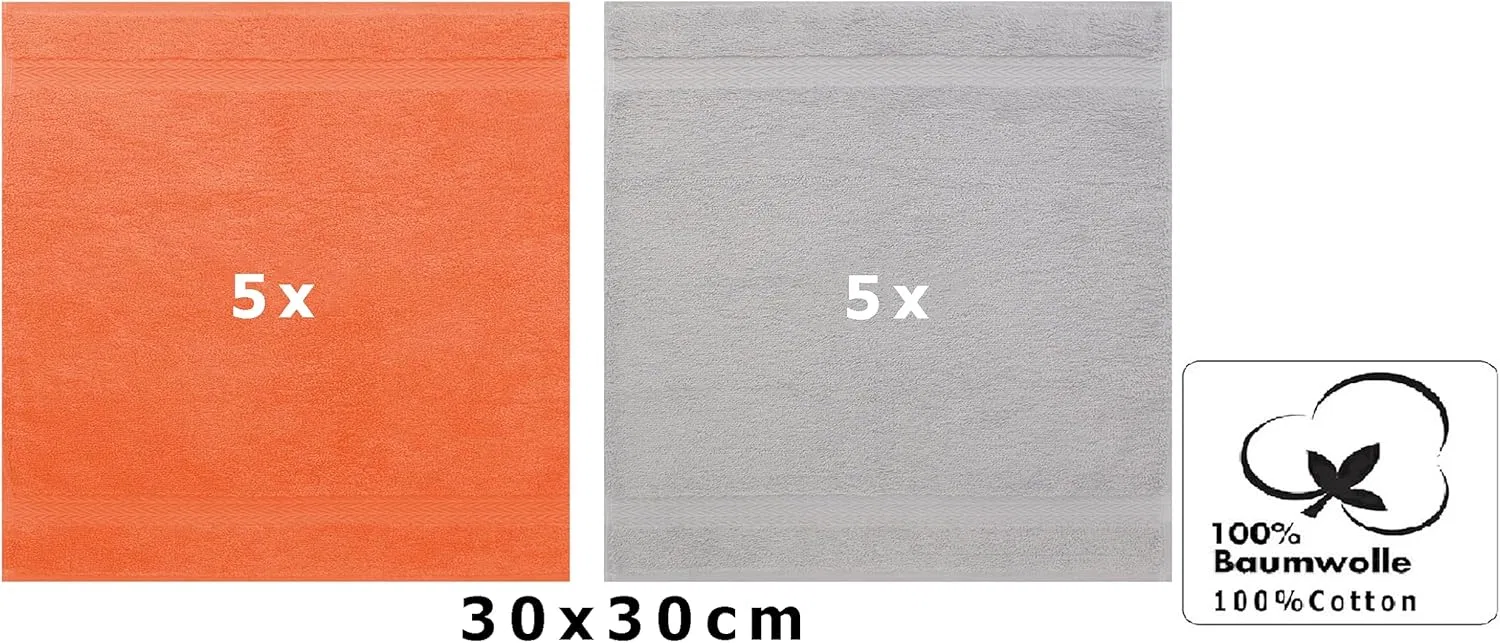 Комплект фланелевых полотенец 30x30 см, 10 шт, Betz, 100% хлопок, Orange Silver Grey — фото 2