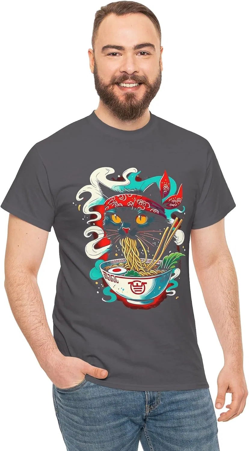 Женская футболка с принтом Ramen Cat, тёмно-серый — фото 4