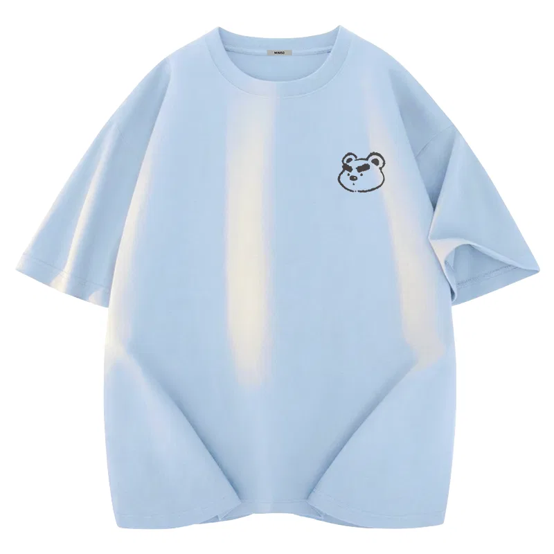 Детская футболка с длинным рукавом Ma Thick Brow Bear Chest Logo MINISO, Glacier Blue