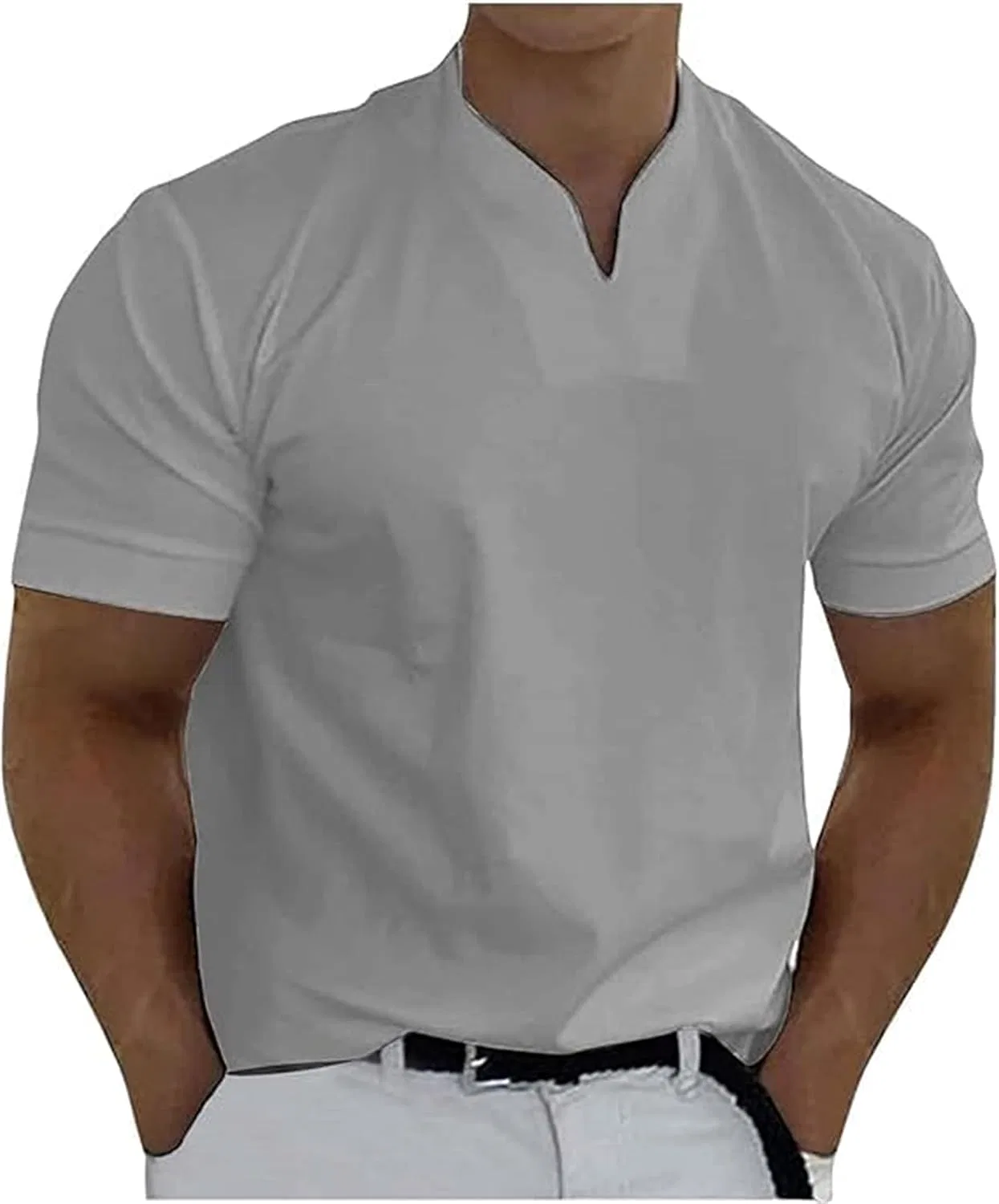 Мужская спортивная футболка с V-образным вырезом Lininco, Light Grey