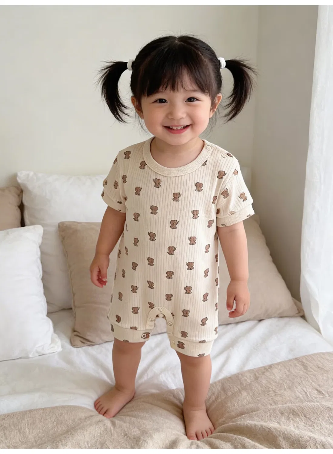 Боди-комбинезон с коротким рукавом из рубчика Babies Basic, кремовый — фото 3
