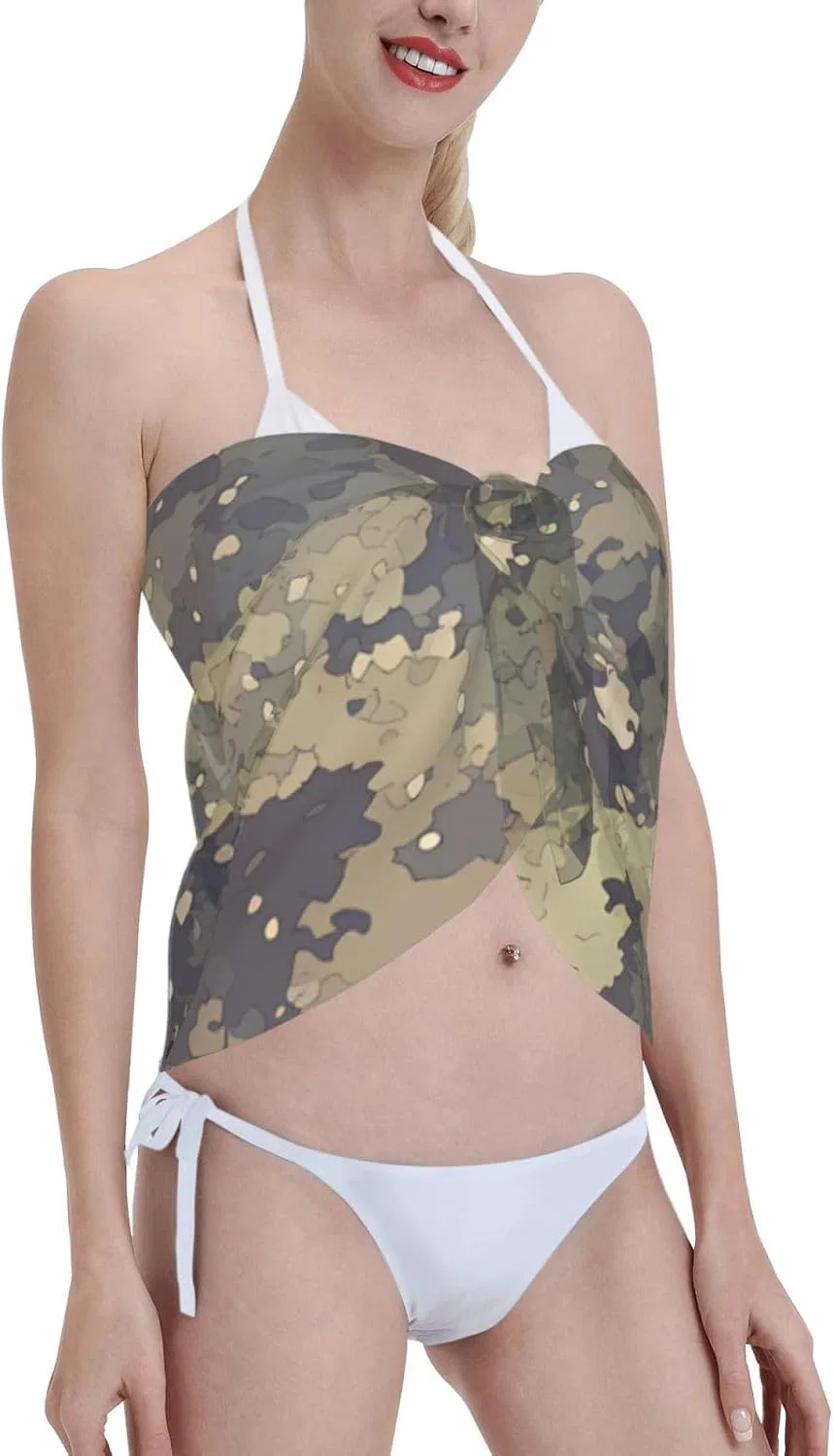 Женская пляжная накидка с принтом кактуса, Green Black Camouflage — фото 4