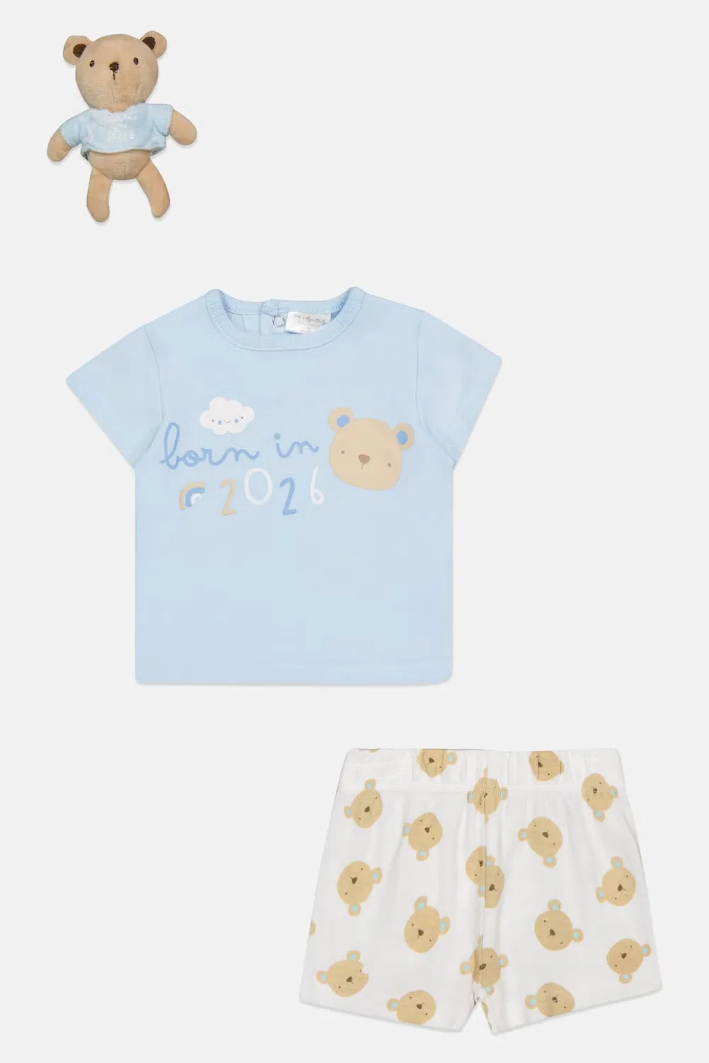 Комплект для девочки с принтом из топа, шорт и плюшевой игрушки Rock-A-Bye Baby Boutique, разноцветный — фото 2