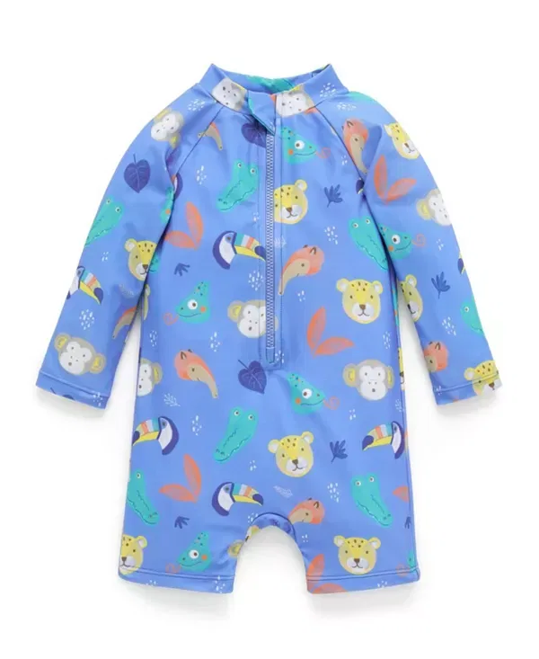 Детский купальник для мальчиков с длинным рукавом Jungle Faces Print Purebaby, Jungle Faces Print