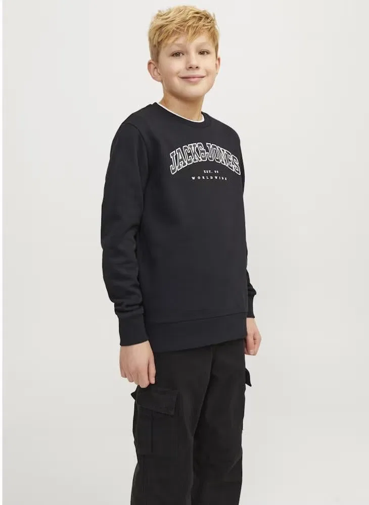 Пуловер с логотипом, модель Youth Logo, Jack & Jones Junior, черный