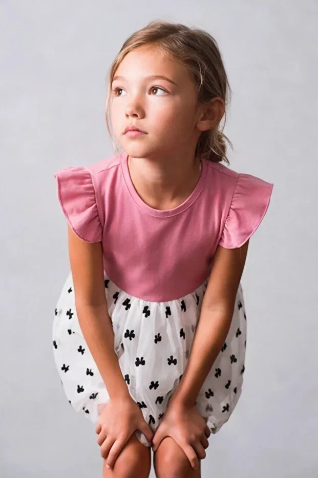 Детское платье из тюля с рюшами для девочек Fesshera Kids, Pink — фото 4