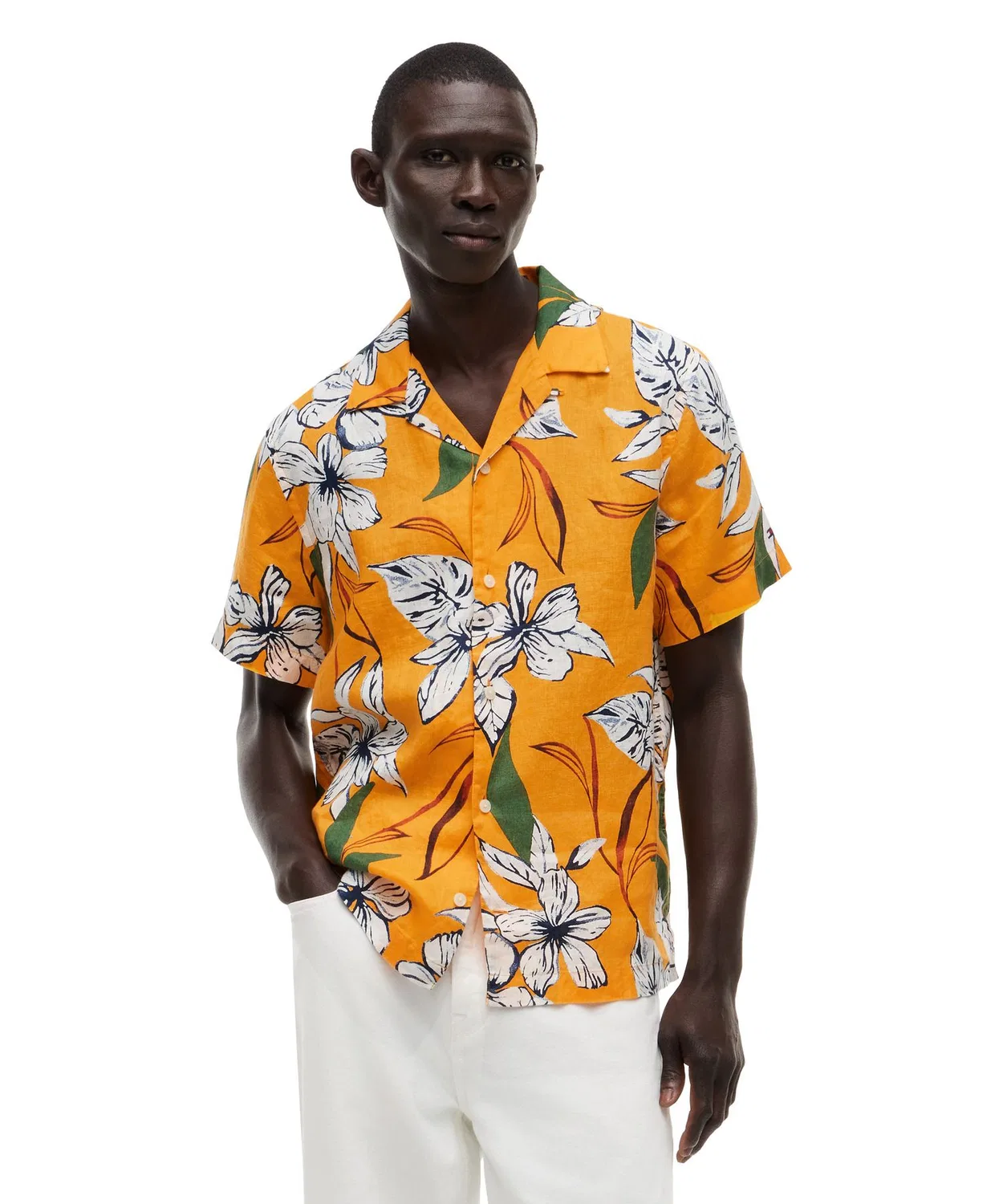 Мужская рубашка с коротким рукавом с принтом Linen Resort Print TOMMY HILFIGER, Yellow