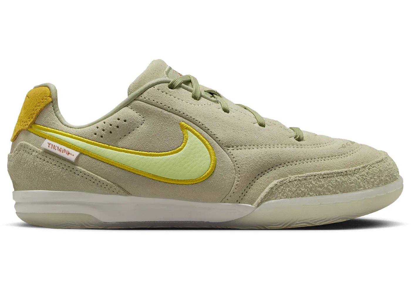 Детские кроссовки для мальчиков с кожаным верхом Nike Tiempo Streetgato LE, Olive Aura/Metallic Red Bronze/Light Liquid Lime