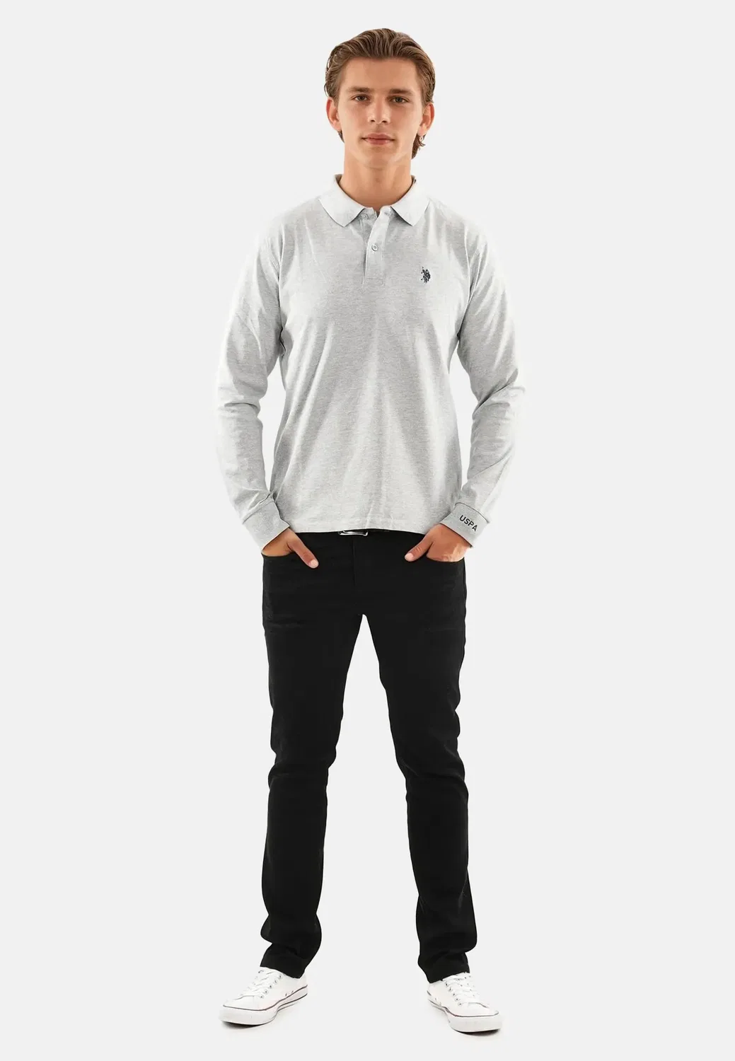 Лонгслив поло U.S. Polo Assn., серо-синий