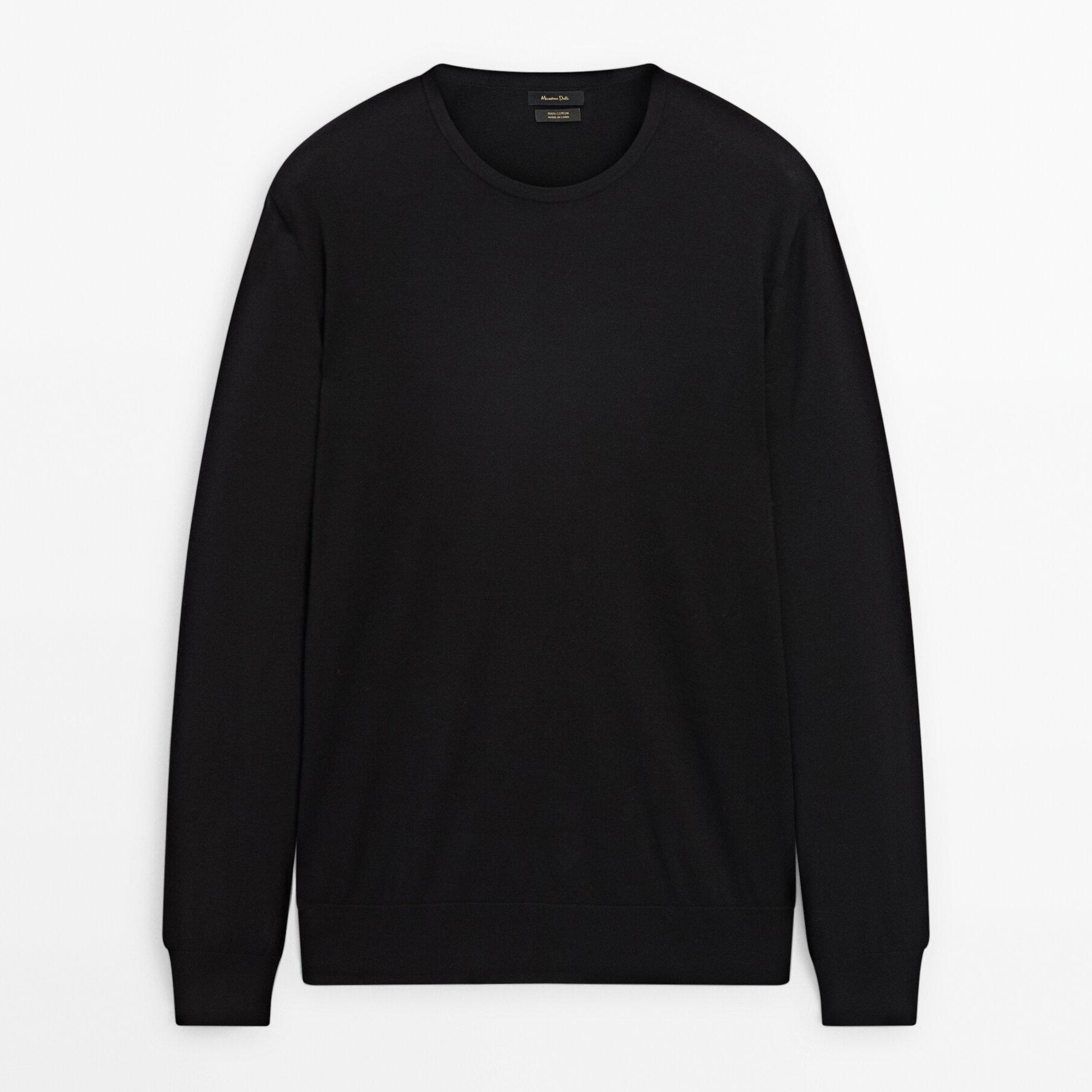 

Хлопковый трикотажный свитер с длинными рукавами Massimo Dutti, черный