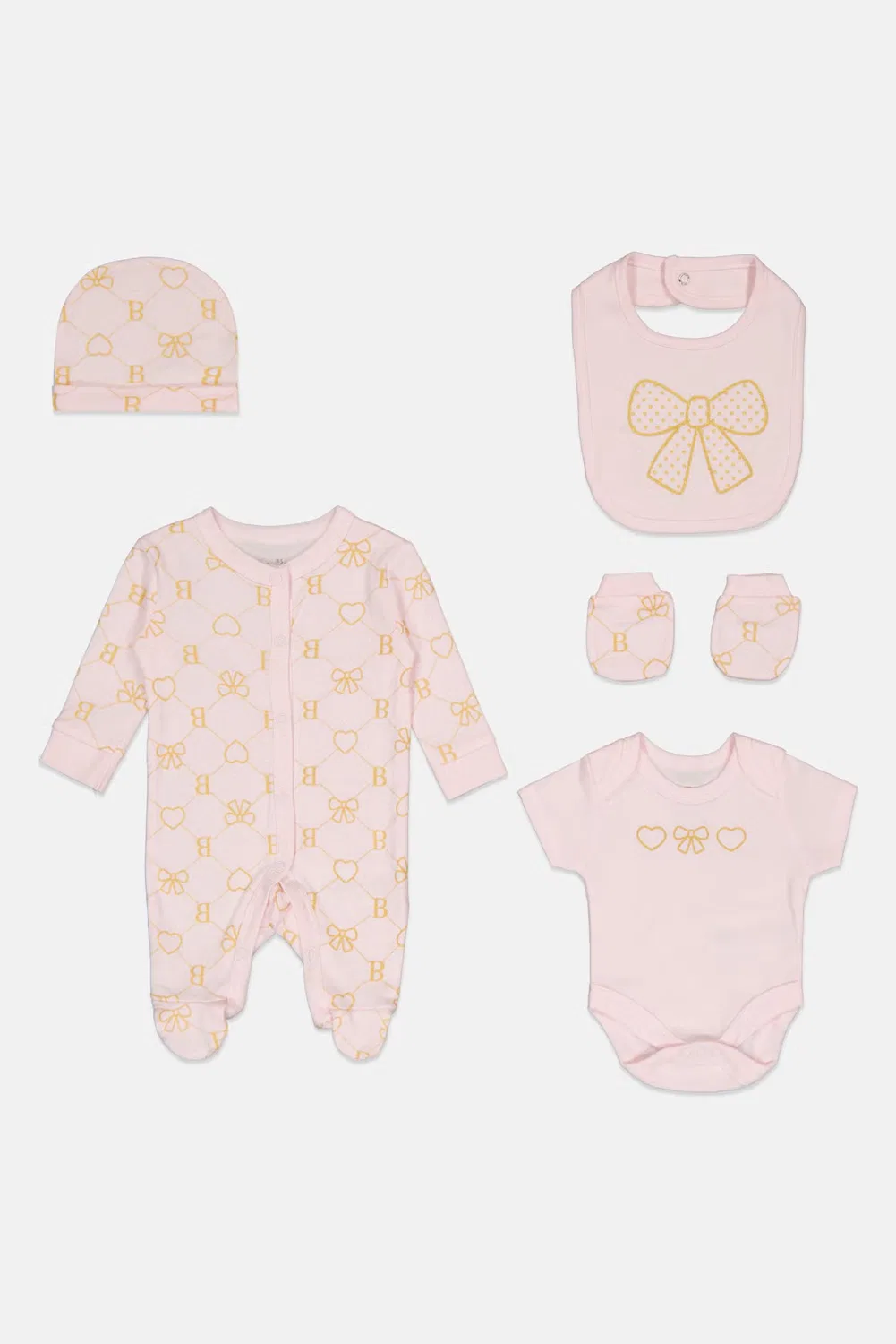 Боди-комбинезон детский с принтом комплект из 5 предметов Rock-A-Bye Baby Boutique, розовый — фото 4