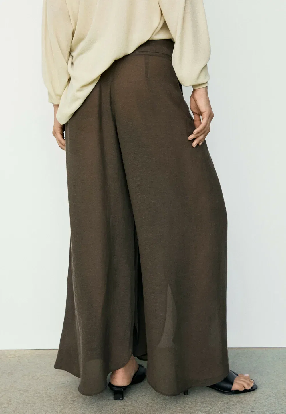 Полупрозрачная льняная юбка - юбка макси Massimo Dutti, Brown — фото 3