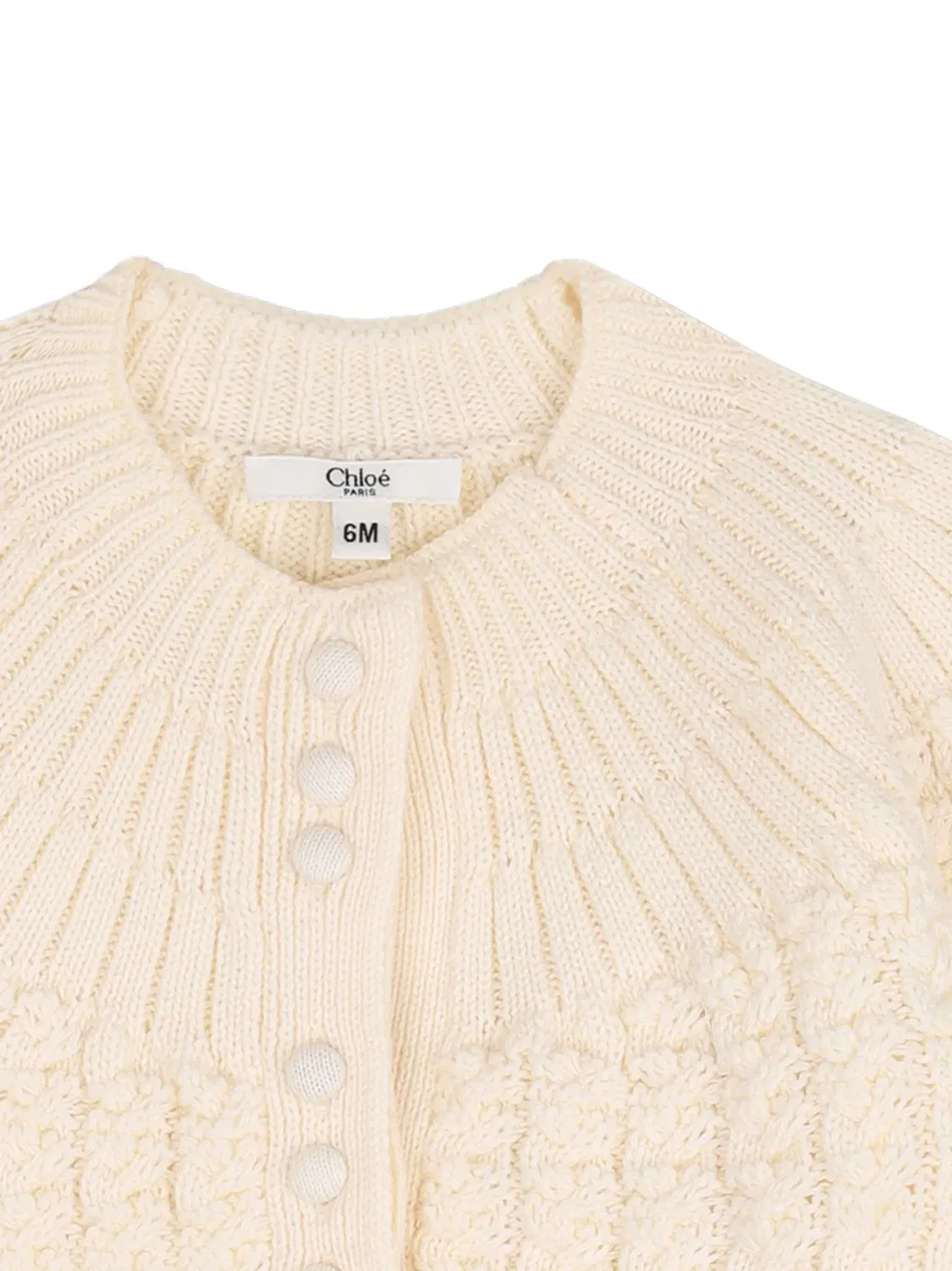 Кардиган фактурной вязки на пуговицах Chloé Kids, нейтральные цвета — фото 3