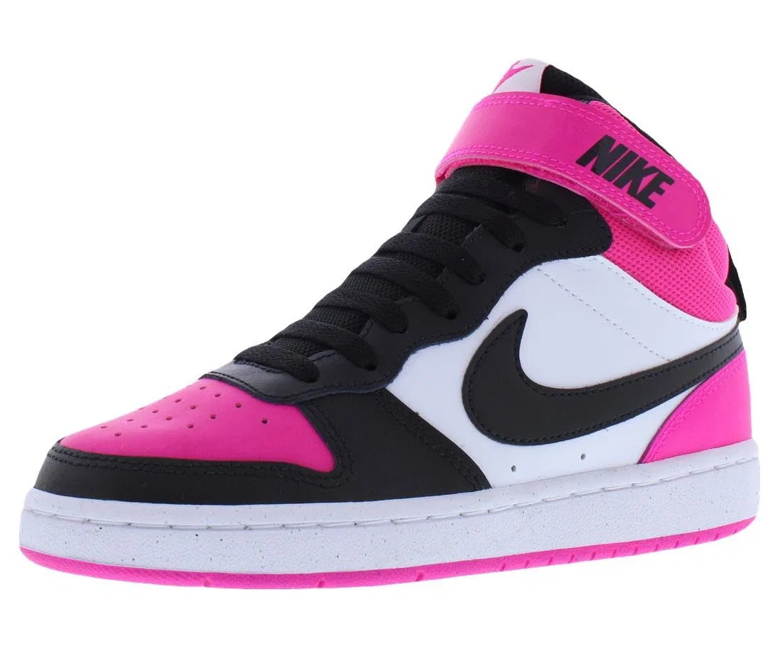 Детские кроссовки для мальчиков кожаные Court Borough Mid 2 Bg NIKE, White/Black-Fierce Pink
