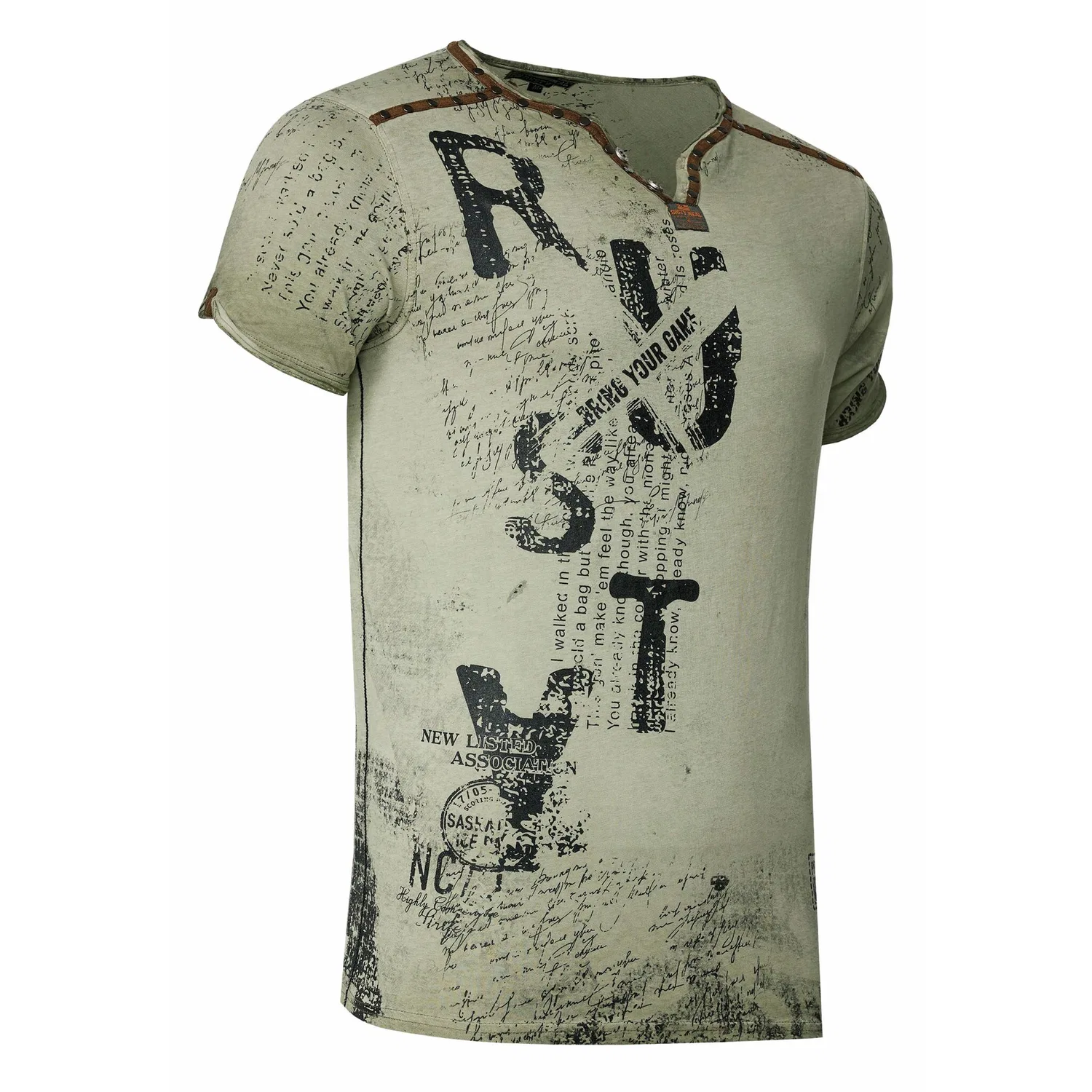Детская хлопковая футболка с V-образным вырезом Rusty Neal, Khaki — фото 4