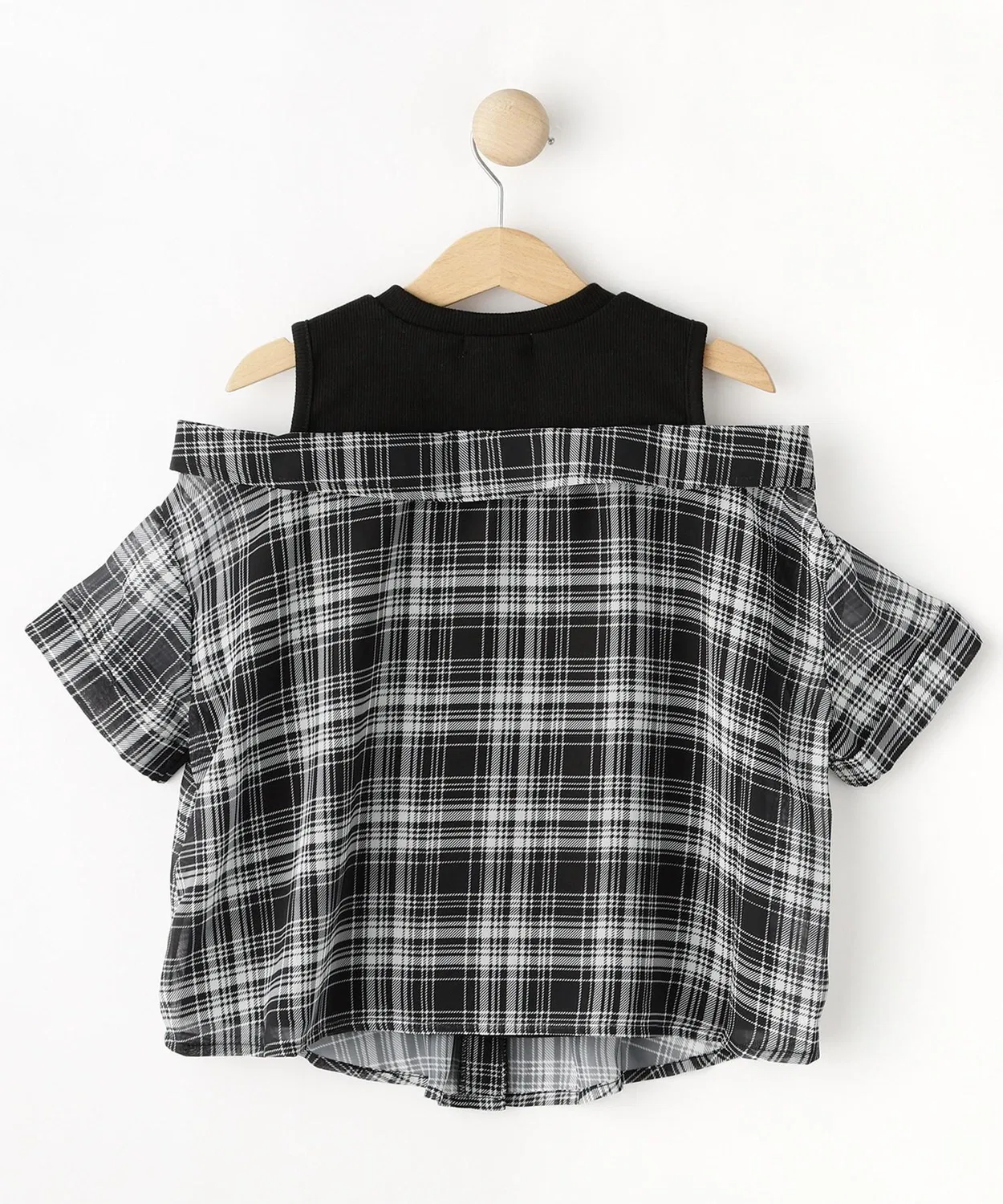 Детский топ с рубашкой в клетку и майкой, с длинным рукавом модель Check Shirt Design SHOO・LA・RUE, Black — фото 3