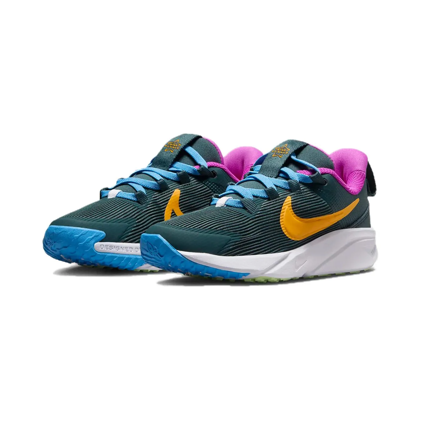 Nike Star Runner 4 Cushioning, Wear Resistant низкие детские кроссовки для бега Green Purple для детей 3-7 лет — фото 4