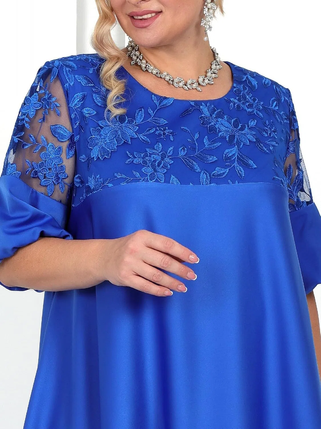 Платье миди с вышивкой A-силуэта Plus Size, Blue — фото 4