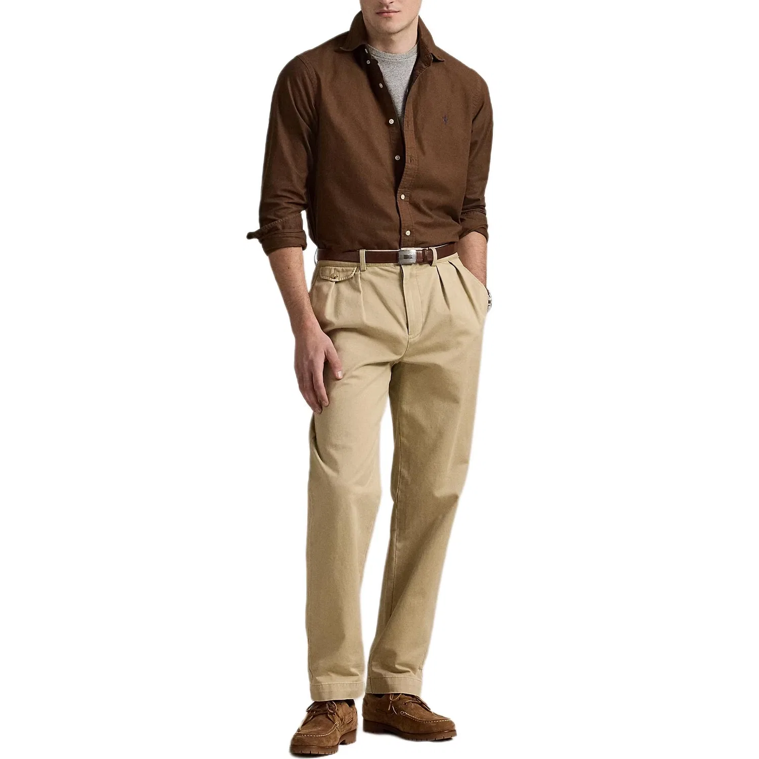 Мужская рубашка с лацканами, прямой крой, Polo Ralph Lauren, Dark Brown — фото 3