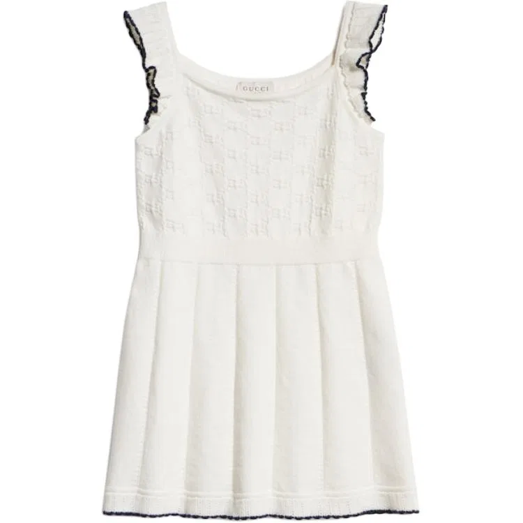 Детское платье для девочек с круглым вырезом Ivory White Marine Blue GUCCI