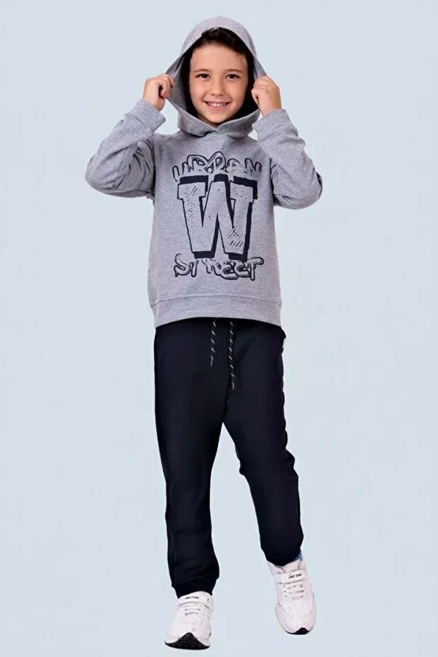Детский спортивный костюм с принтом Urban w street 2iplik Minikadam, Light Gray