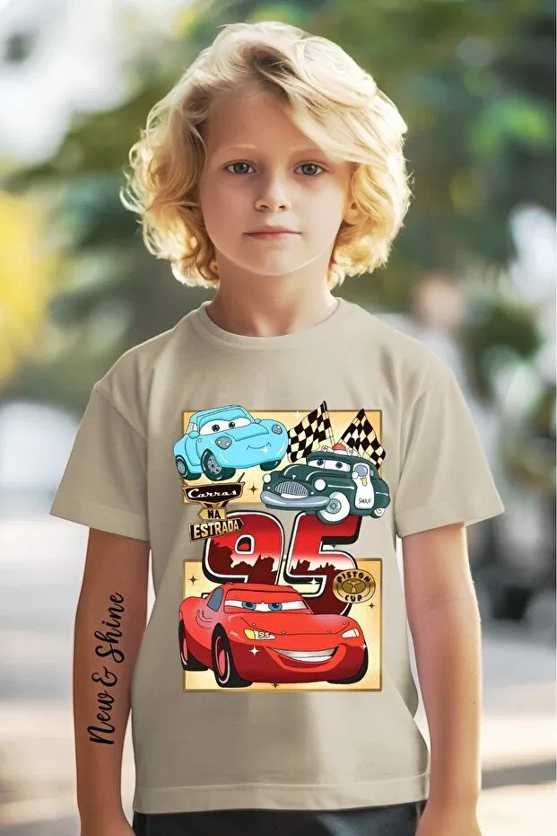 Детская футболка для девочек с принтом Cars Lightning Mcqueen New Shine, Stone
