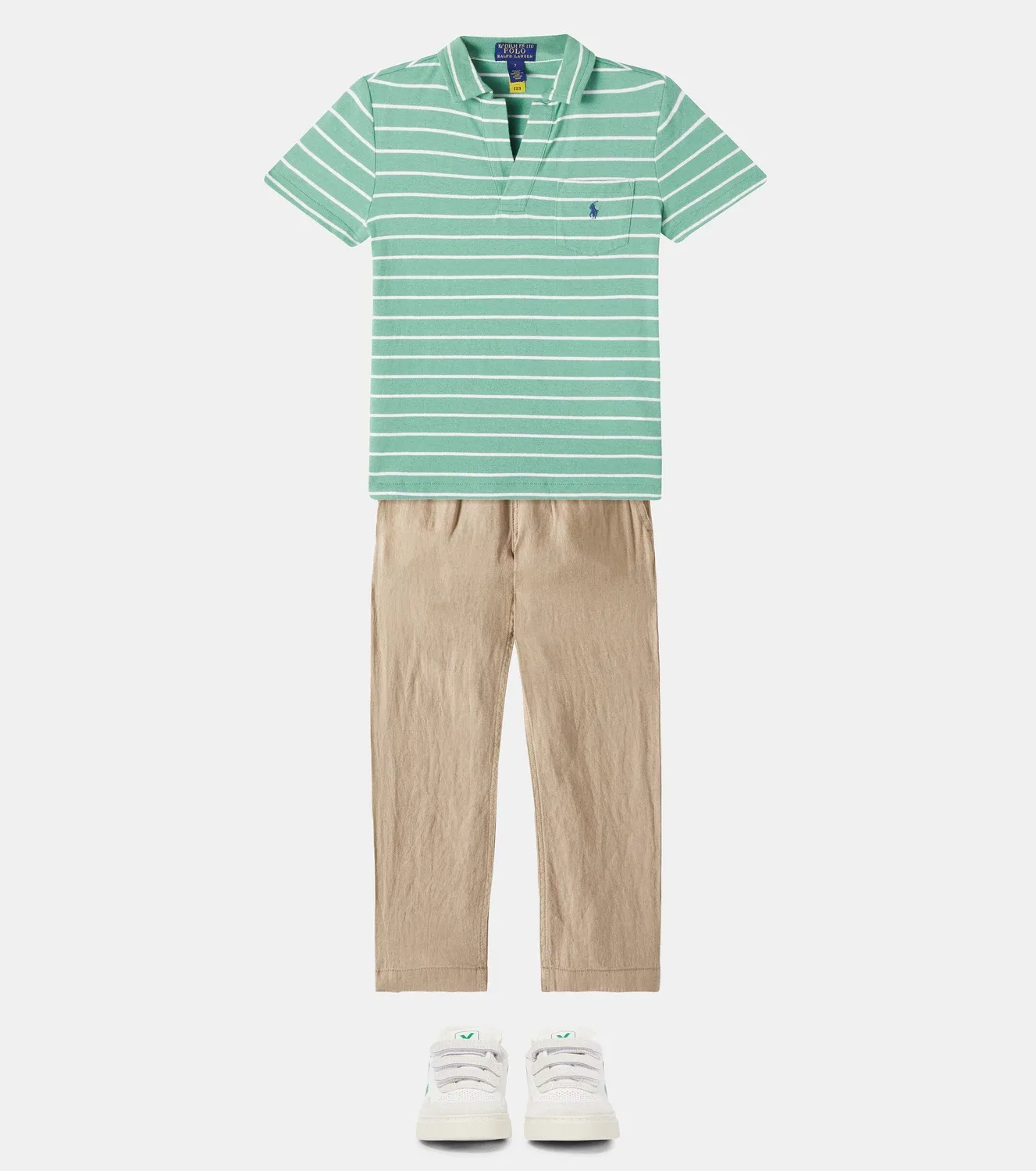 Поло из хлопка и льна в полоску Polo Ralph Lauren Kids, зеленый — фото 2