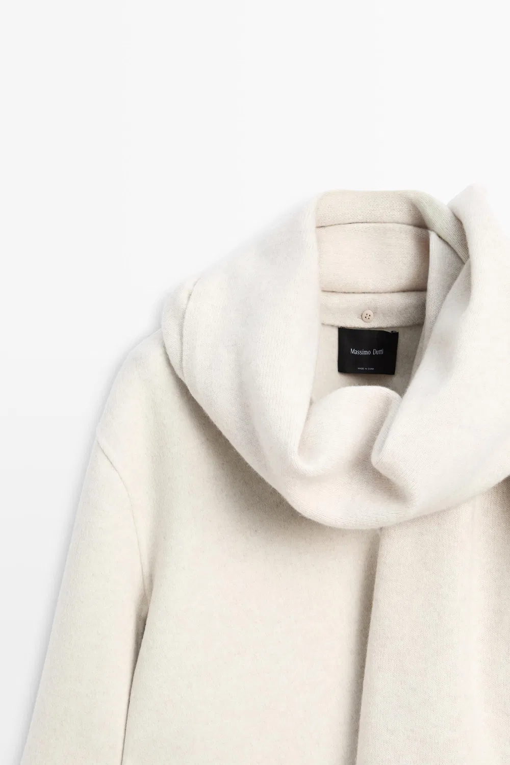 Пальто Massimo Dutti, с отделанным воротником-шарфом, бежевый — фото 4