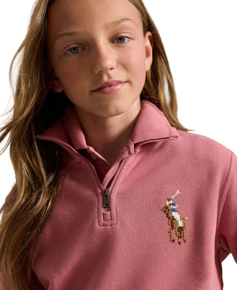 Свитшот с длинным рукавом, молнией на четверть и вышивкой Polo Ralph Lauren, Canvas Pink — фото 3