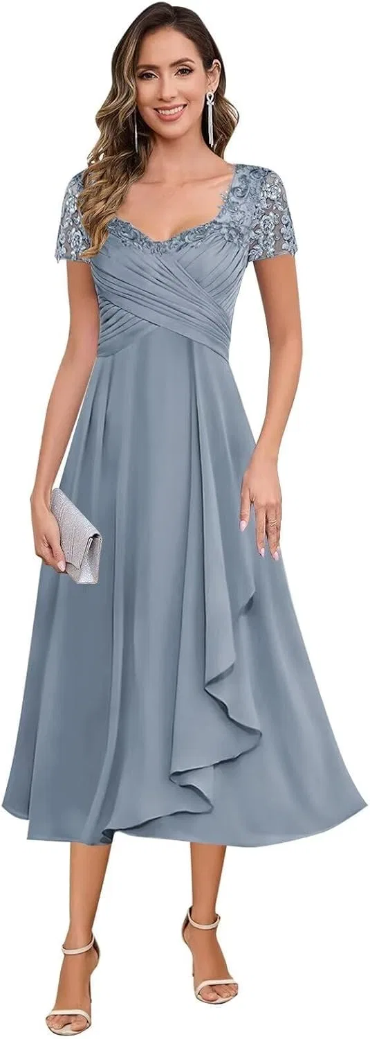 Женское платье миди с кружевными аппликациями A-line Chiffon, Taupe — фото 3