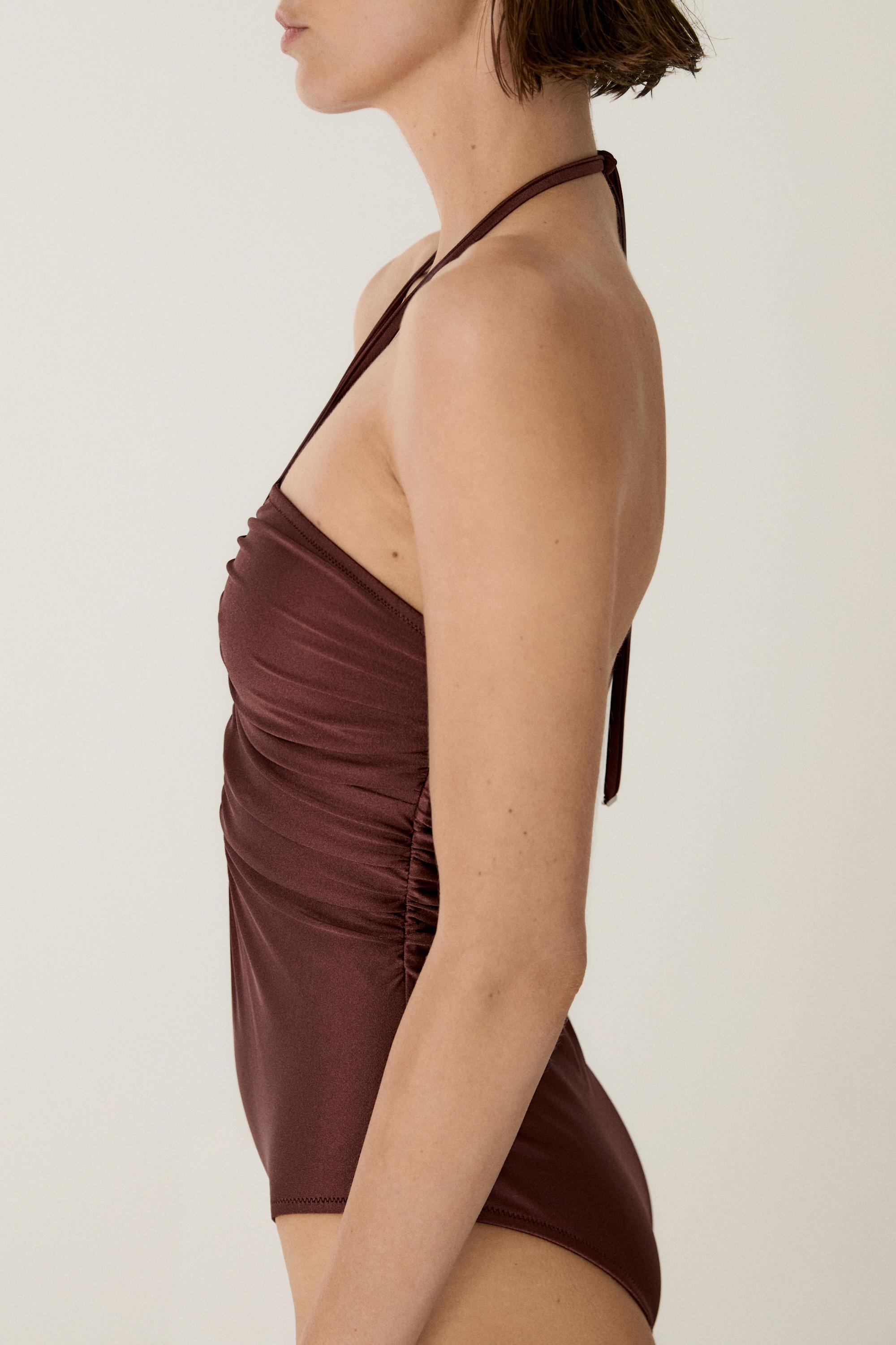 Купальник Massimo Dutti Shimmery halter, коричневый — фото 3