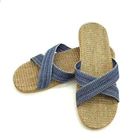 

Унисекс домашние тапочки Anddyam из льна для мужчин и женщин, домашние тапочки с открытым носком, дышащие, синий