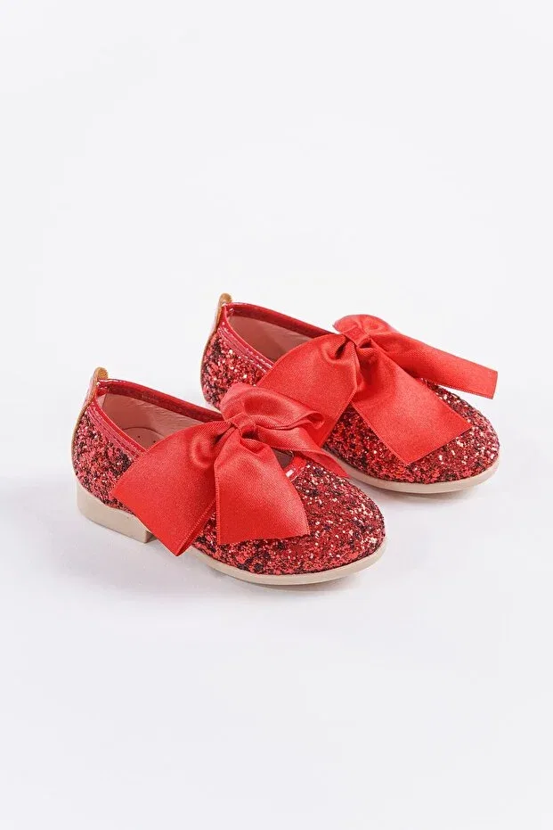 Детские туфли для девочек на каблуке Shuu bow broken glass stone coated girl's shoes Banamio, Red
