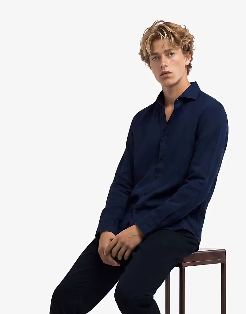 Льняная рубашка Superdry Riviera с длинными рукавами, затмение темно-синий