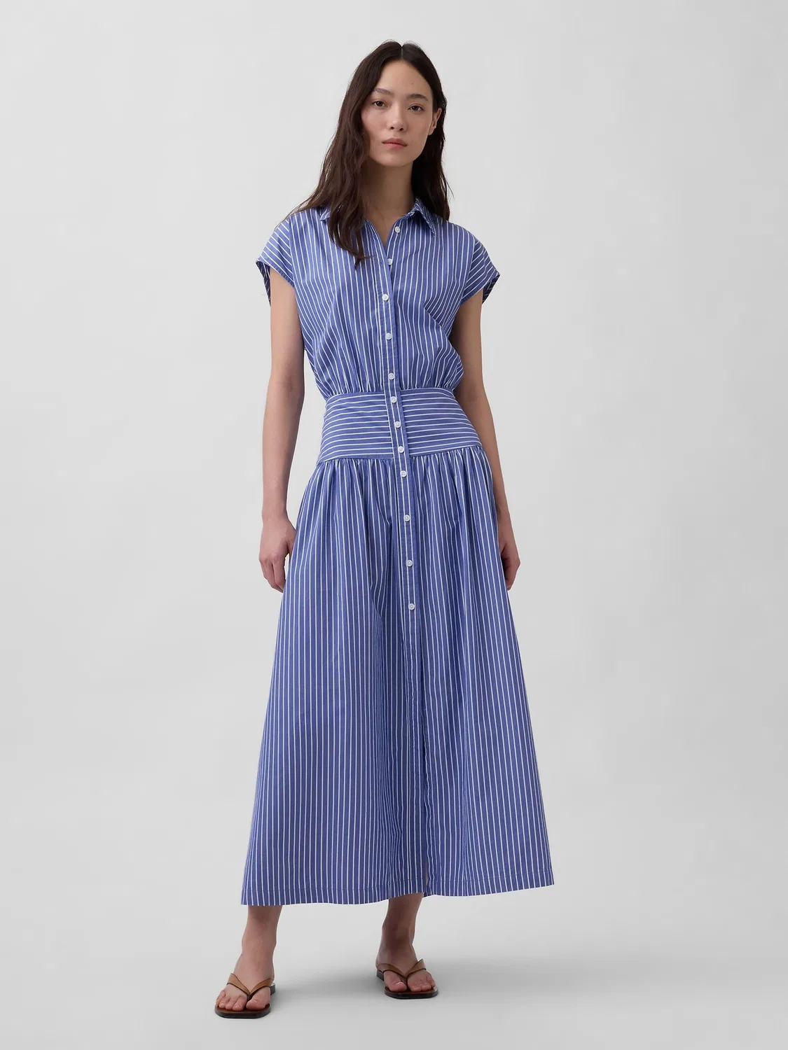 Платье-рубашка макси Gap Blue Stripe, синяя полоска
