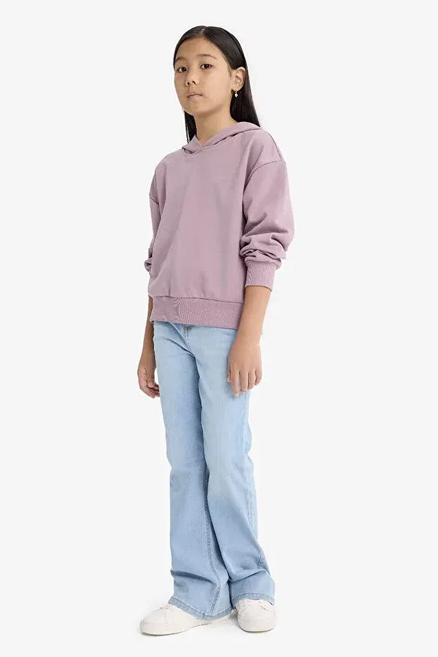 Детские свитшот для девочек с капюшоном Relax Fit Hooded Basic Plain Dusty Rose Defacto, Rose — фото 2