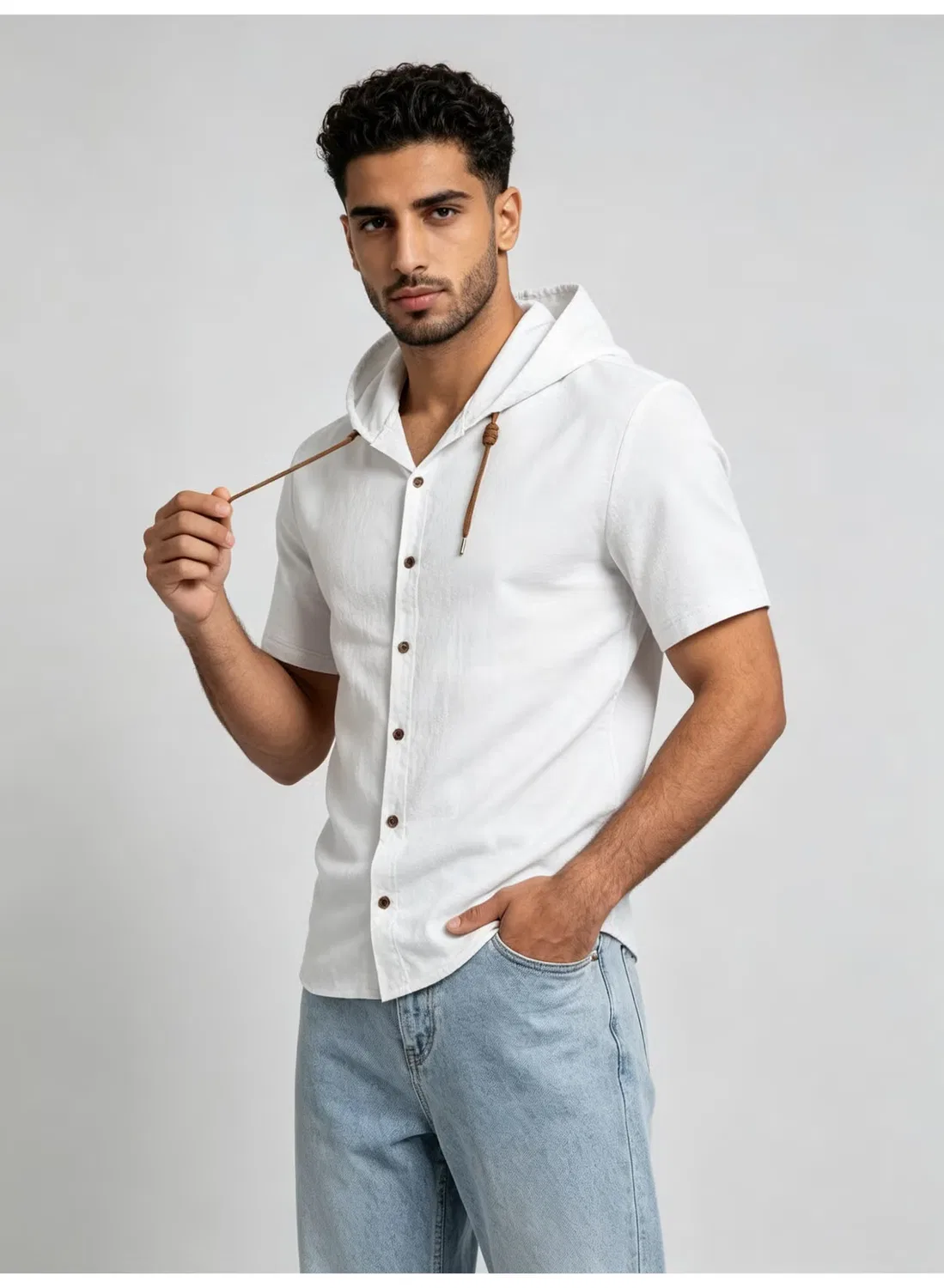 Рубашка с коротким рукавом и капюшоном Zara, белый